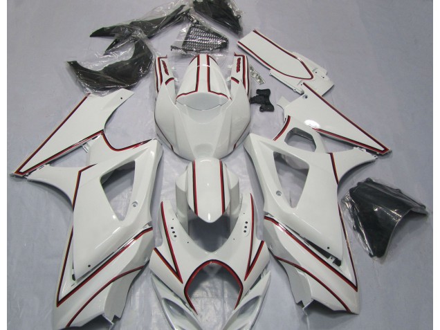Weiß Mit Rotem Nadelstreifen 2007-2008 GSXR 1000 Motorrad Verkleidungen Weiß Mit Rotem Nadelstreifen 2007-2008 GSXR 1000 Motorrad Verkleidungen