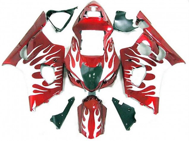 Weiß & Rot Flamme 2003-2004 GSXR 1000 Motorrad Verkleidungen