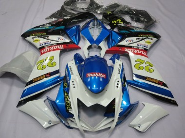 22 Weiß & Blau 2007-2008 GSXR 1000 Motorrad Verkleidungen
