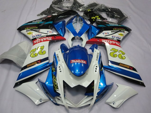 22 Weiß & Blau 2007-2008 GSXR 1000 Motorrad Verkleidungen