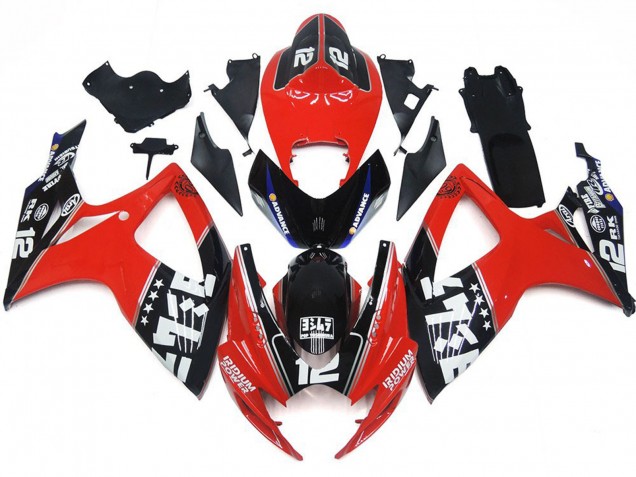 Benutzerdefiniert Rot & Schwarz Logos 2006-2007 GSXR 600-750 Motorrad Verkleidungen