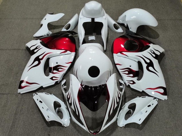Glänzend Weiß & Rot Flamme 2008-2020 GSXR 1300 Motorrad Verkleidungen