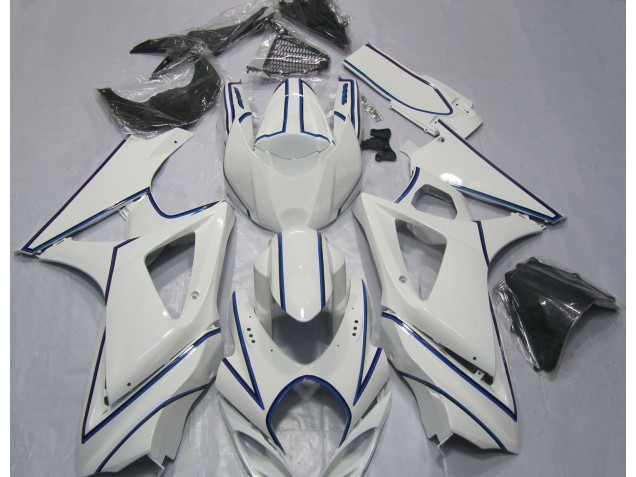 Glänzend Weißer Blauer Nadelstreifen 2007-2008 GSXR 1000 Motorrad Verkleidungen