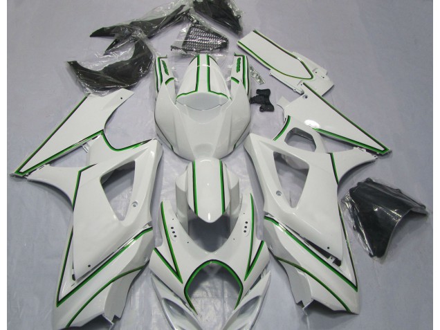 Glänzend Weißer Grüner Nadelstreifen 2007-2008 GSXR 1000 Motorrad Verkleidungen