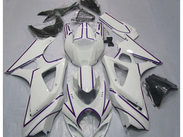 Glänzend Weißer Lila Nadelstreifen 2007-2008 GSXR 1000 Motorrad Verkleidungen