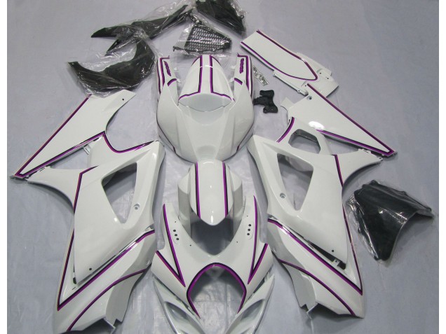 Glänzend Weißer Rosa Nadelstreifen 2007-2008 GSXR 1000 Motorrad Verkleidungen