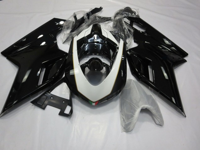 Glänzendes Schwarz & Weiß 2007-2014 Ducati 848 1098 1198 Motorrad Verkleidungen