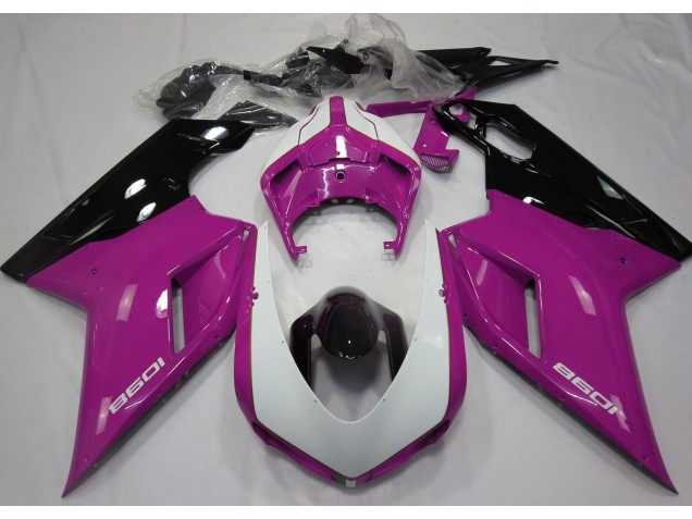 Glanzrosa & Weiß 2007-2014 Ducati 848 1098 1198 Motorrad Verkleidungen