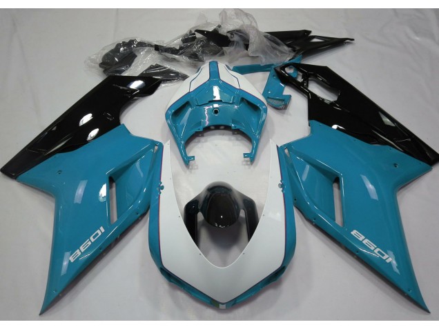 Hellblau & Glänzend Weiß 2007-2014 Ducati 848 1098 1198 Motorrad Verkleidungen