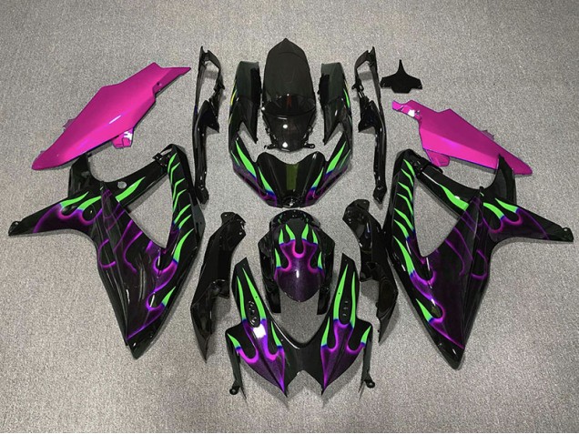 Lila & Grün Flamme 2008-2010 GSXR 600-750 Motorrad Verkleidungen