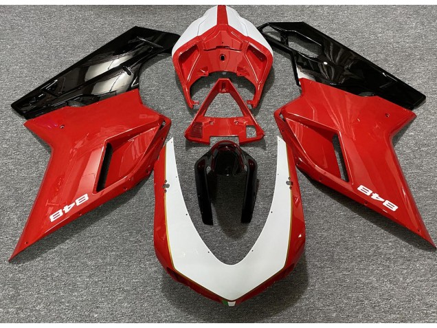 Rot Glänzend & Weiß (848 Aufkleber) 2007-2014 Ducati 848 1098 1198 Motorrad Verkleidungen