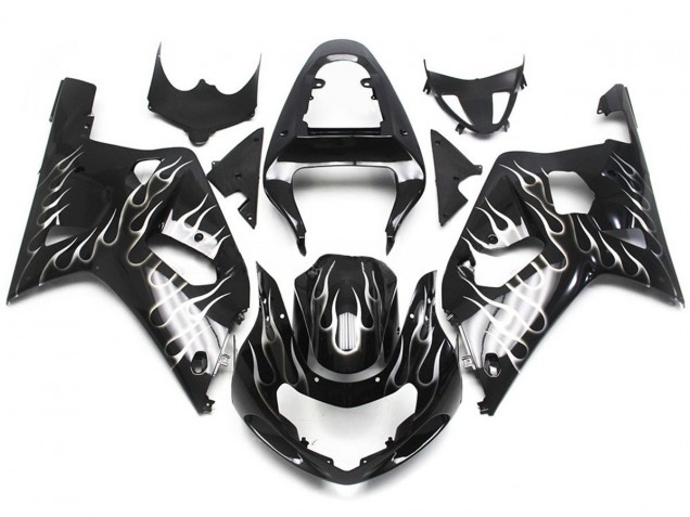 Schwarz & Glänzend Weiß Flamme 2001-2003 GSXR 600-750 Motorrad Verkleidungen