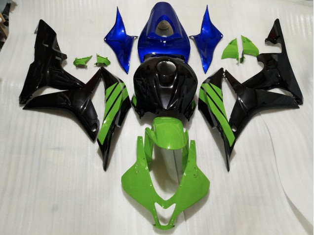 Schwarz Glänzend & Grüne & Blaue Akzente 2007-2008 CBR600RR Motorrad Verkleidungen