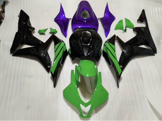 Schwarz Glänzend & Grüne & Violette Akzente 2007-2008 CBR600RR Motorrad Verkleidungen