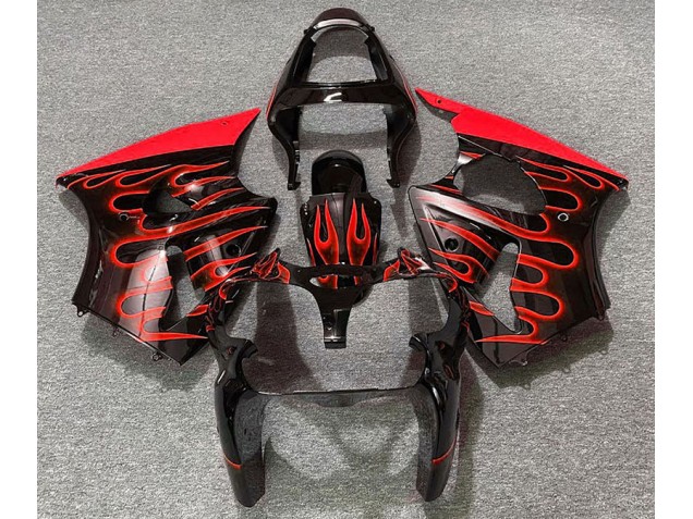 Schwarz Glänzend & Rot Flame 2000-2002 ZX6R Motorrad Verkleidungen Schwarz Glänzend & Rot Flame 2000-2002 ZX6R Motorrad Verkleidungen