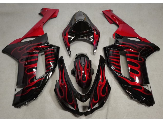 Schwarz Glänzend & Rot Flame 2007-2008 ZX6R Motorrad Verkleidungen